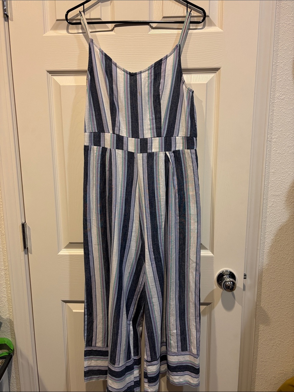 Derek Heart Navy, White & Pastel Stripe Sleeveless Jumpsuit